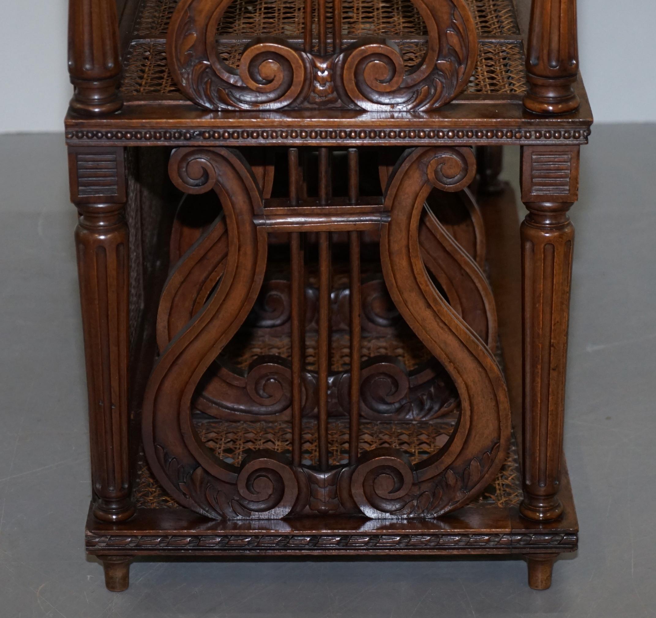 Lovely Musically Inspired French Walnut Étagère Bookcase Whatnot Bergere Rattan For Sale 7