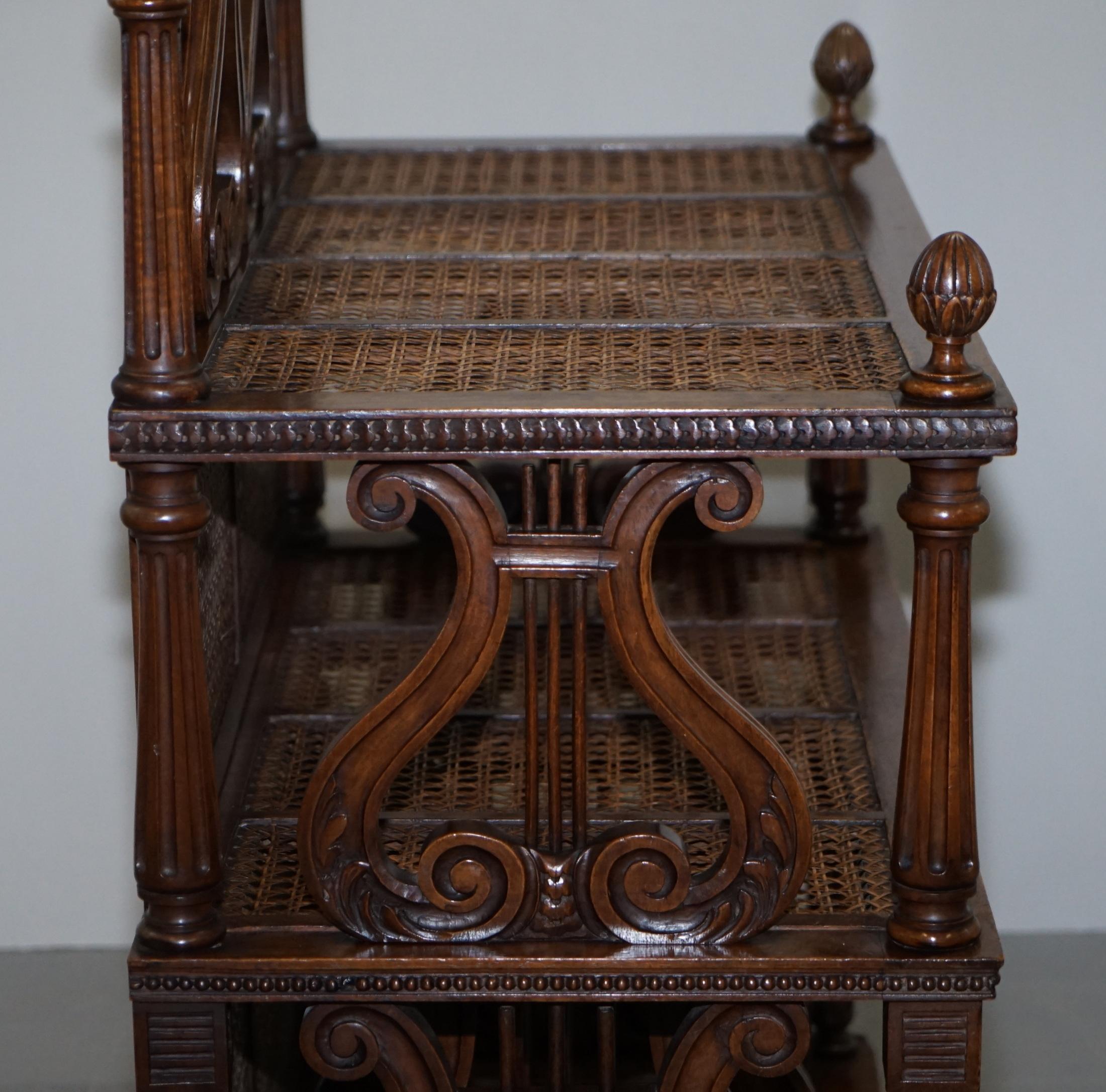 Lovely Musically Inspired French Walnut Étagère Bookcase Whatnot Bergere Rattan For Sale 8