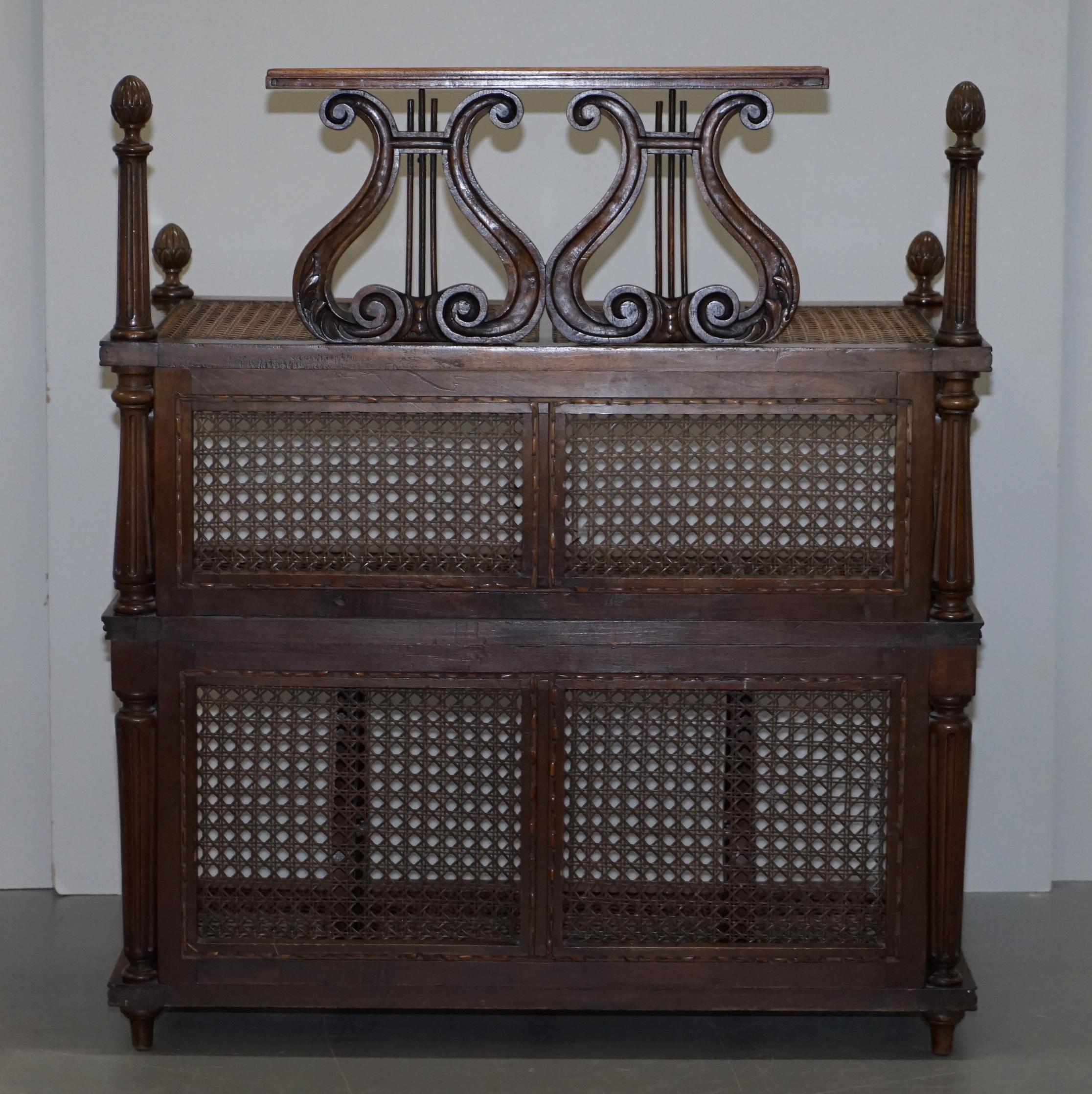 Lovely Musically Inspired French Walnut Étagère Bookcase Whatnot Bergere Rattan For Sale 9