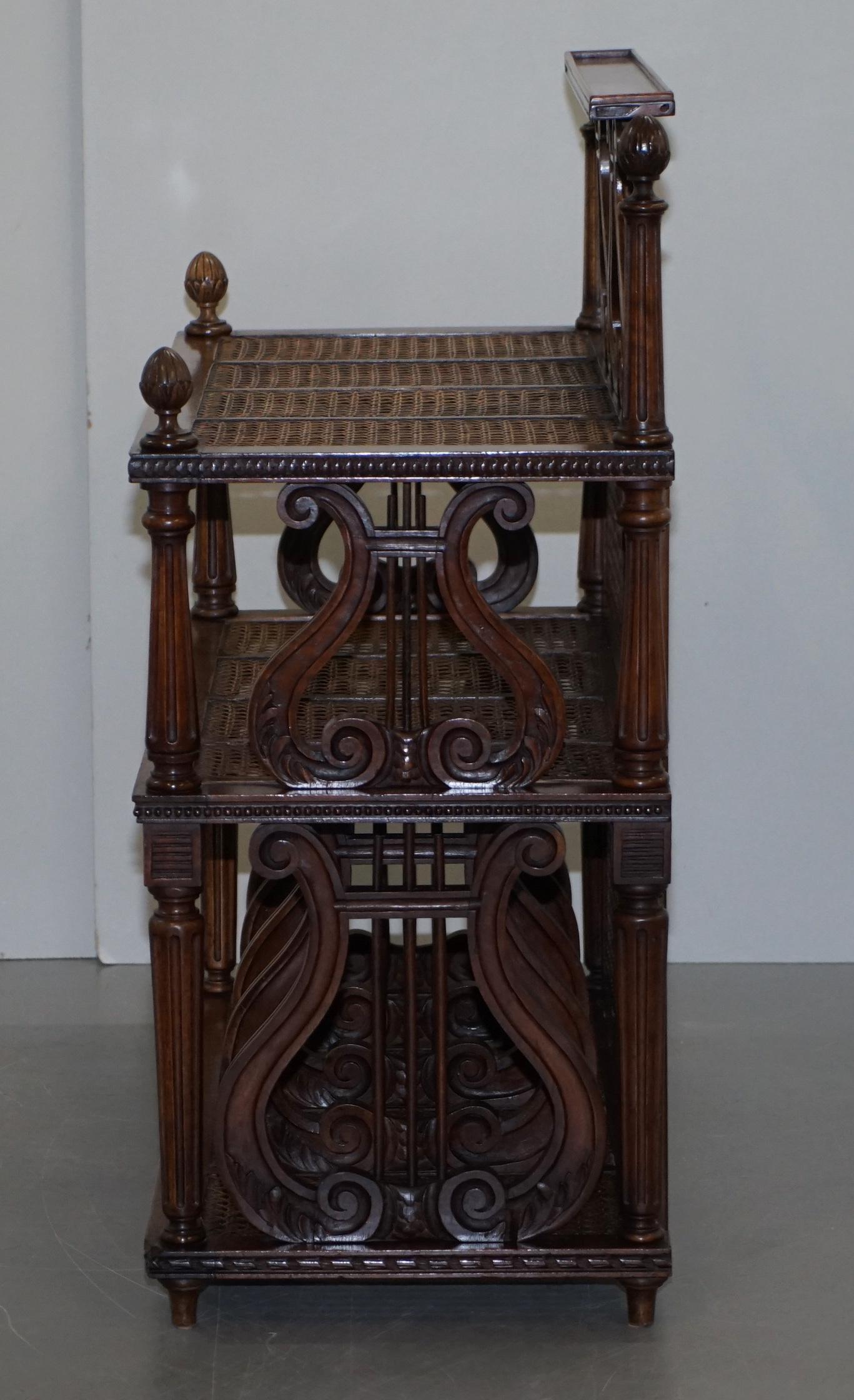 Lovely Musically Inspired French Walnut Étagère Bookcase Whatnot Bergere Rattan For Sale 10