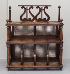 Lovely Musically Inspired French Walnut Étagère Bookcase Whatnot Bergere Rattan