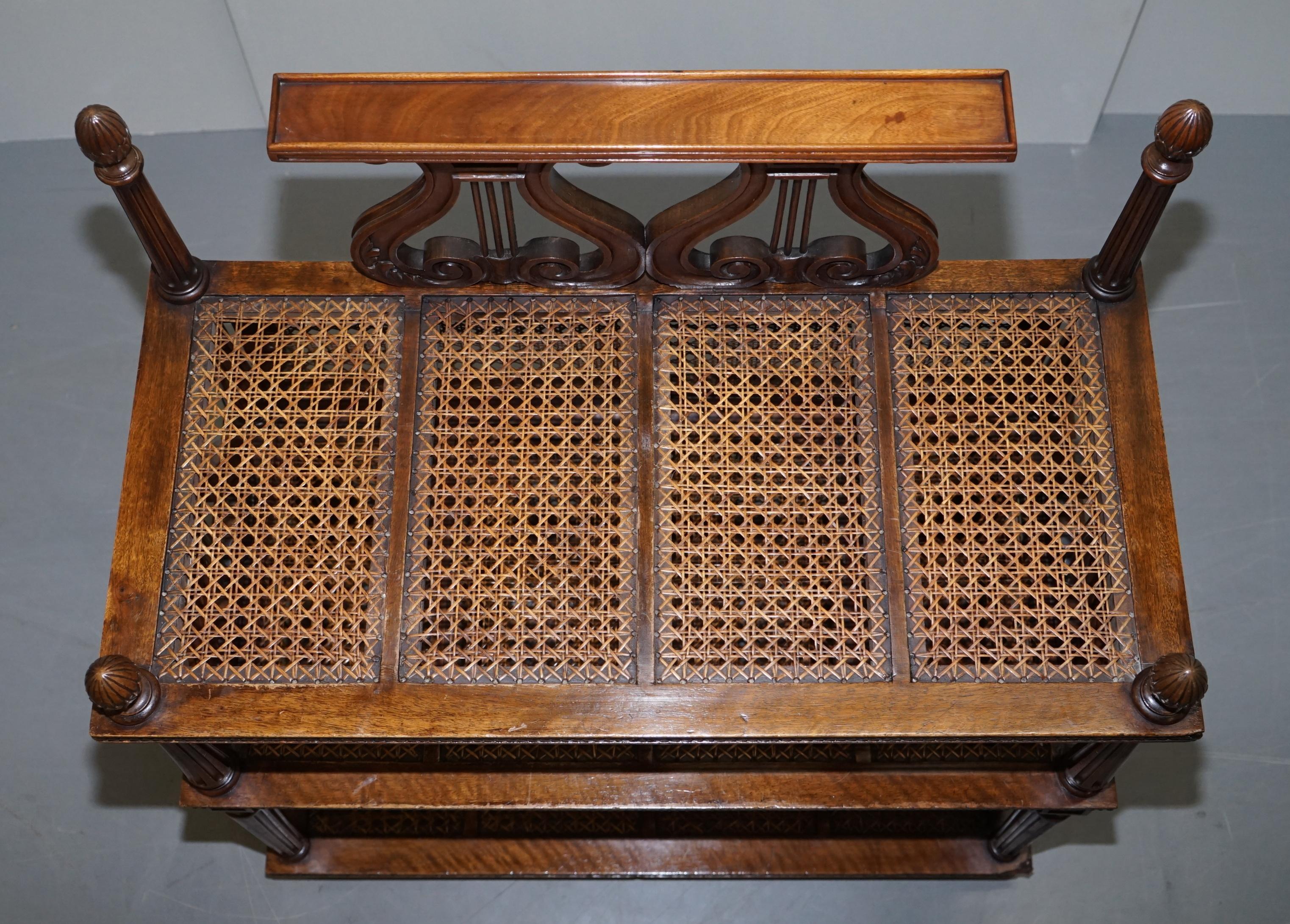 Hand-Crafted Lovely Musically Inspired French Walnut Étagère Bookcase Whatnot Bergere Rattan For Sale