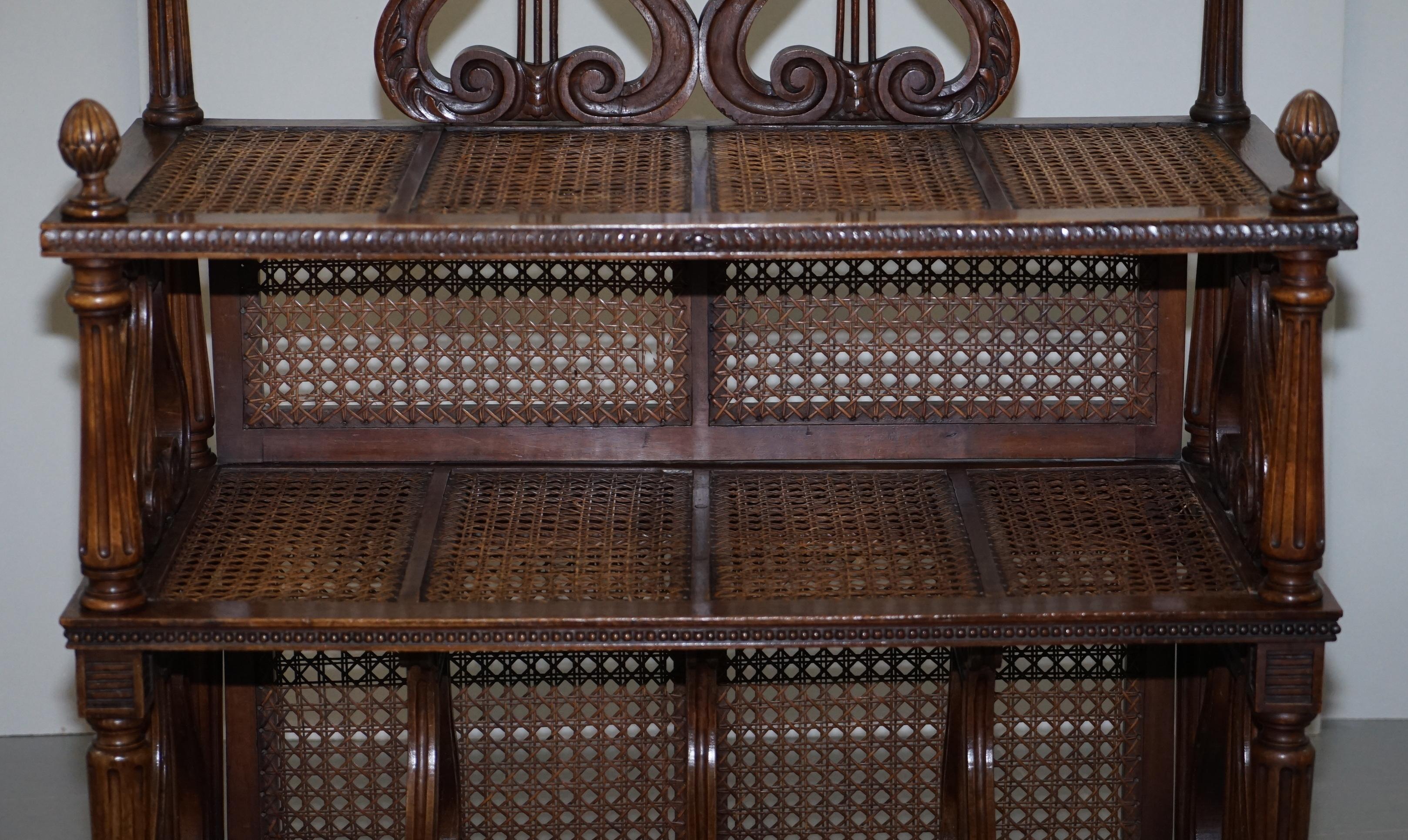 Lovely Musically Inspired French Walnut Étagère Bookcase Whatnot Bergere Rattan For Sale 2