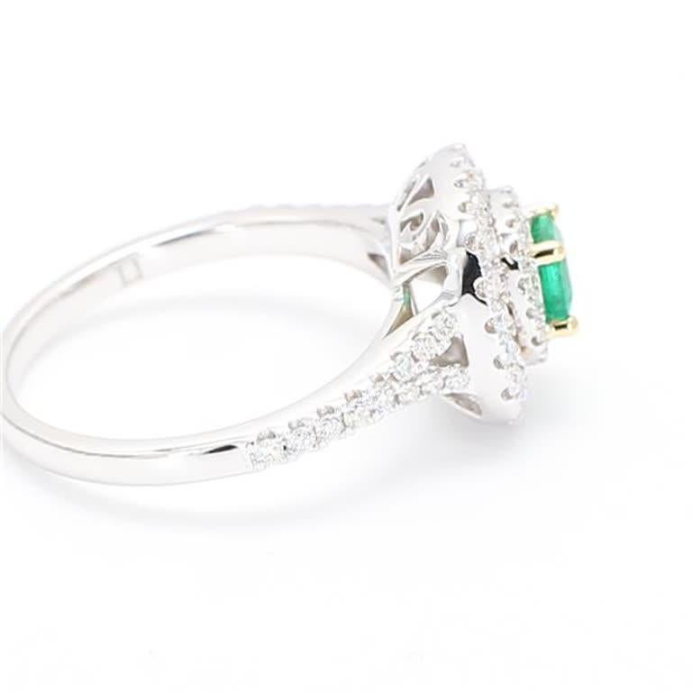 Natural Emerald Cut Emerald and White Diamond .74 Carat TW Gold Cocktail Ring 1