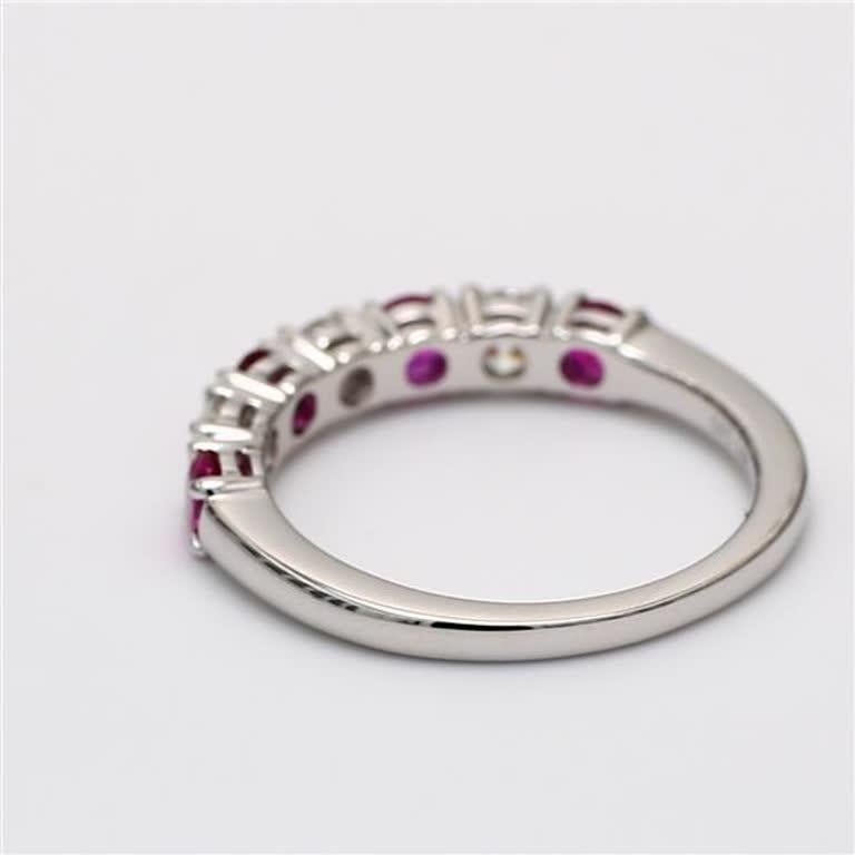 Round Cut Natural Red Round Ruby and White Diamond 1.28 Carat TW White Gold Wedding Band For Sale