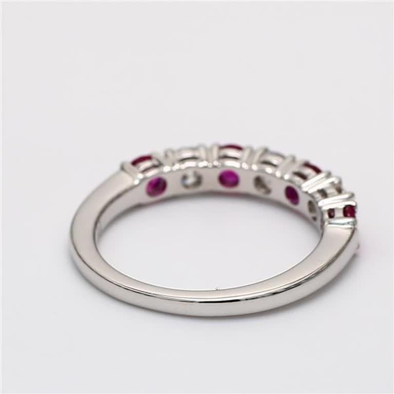 Natural Red Round Ruby and White Diamond 1.28 Carat TW White Gold Wedding Band In New Condition For Sale In New York, NY