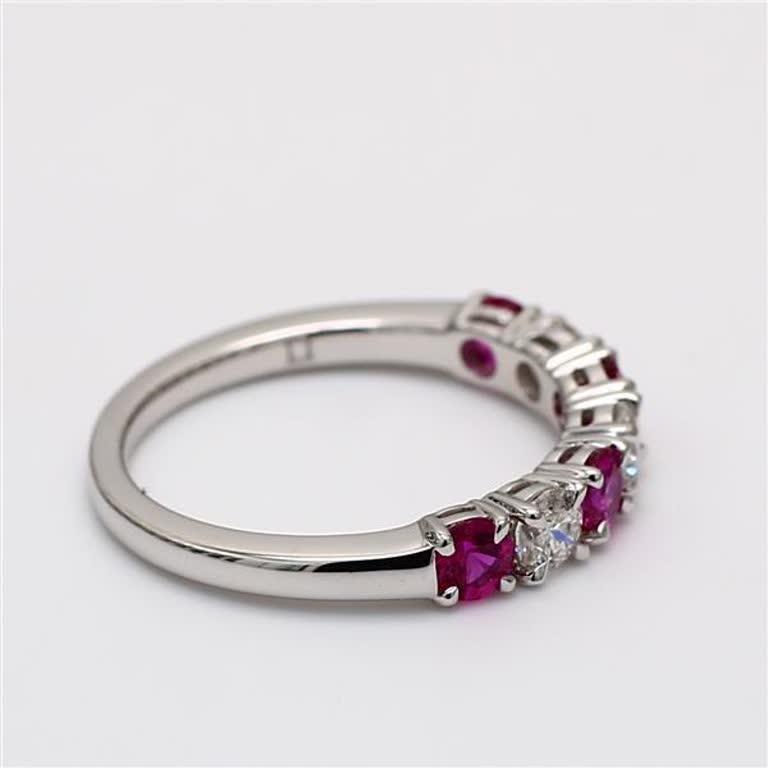 Women's Natural Red Round Ruby and White Diamond 1.28 Carat TW White Gold Wedding Band For Sale
