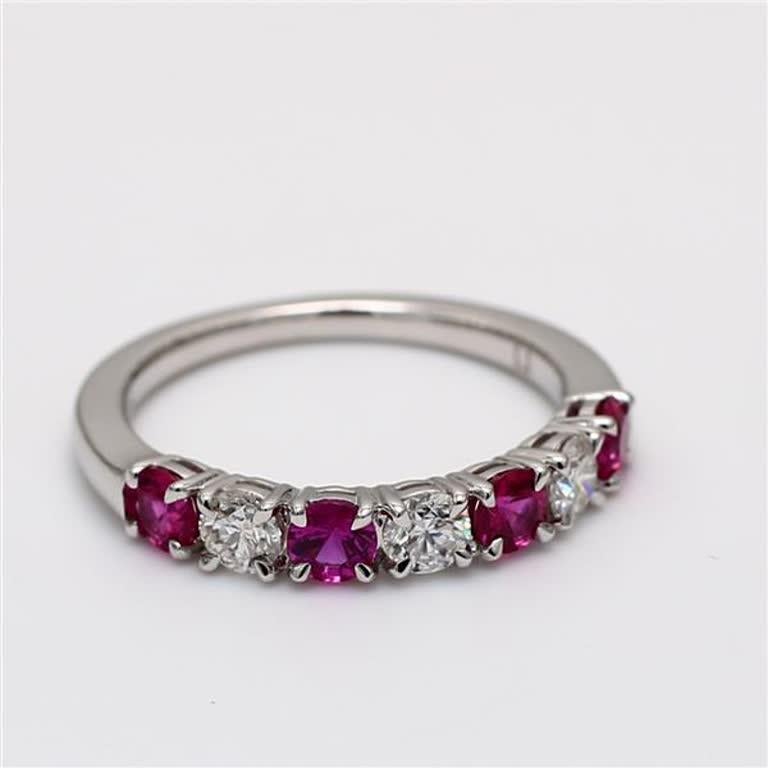 Natural Red Round Ruby and White Diamond 1.28 Carat TW White Gold Wedding Band For Sale 1