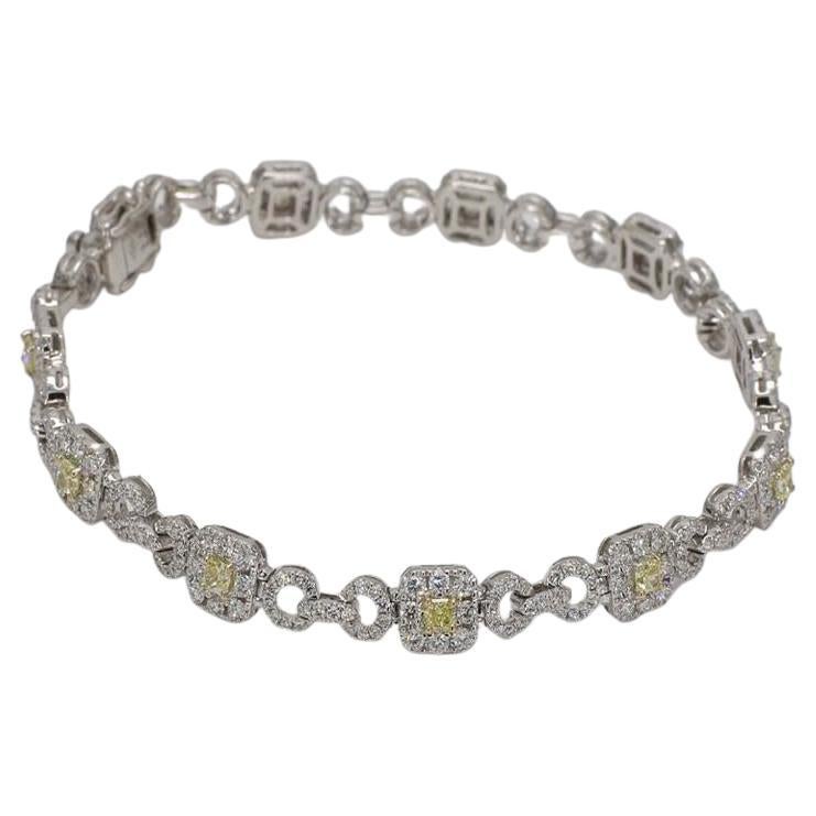 Natural Yellow Radiant and White Diamond 2.76 Carats TW Gold Bracelet