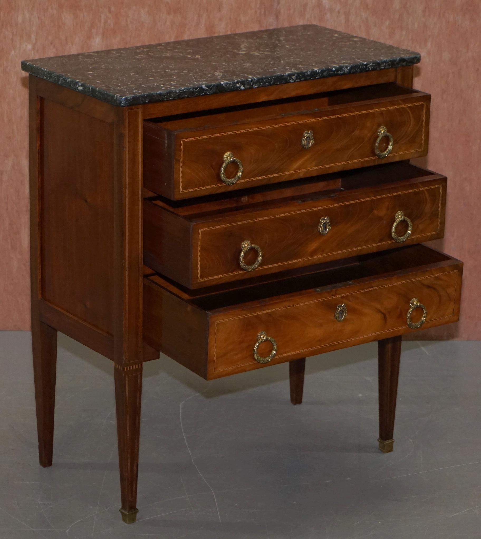 Lovely Neoclassical Cuban Hardwood Marble Topped Side Tables Chest of Drawers For Sale 7