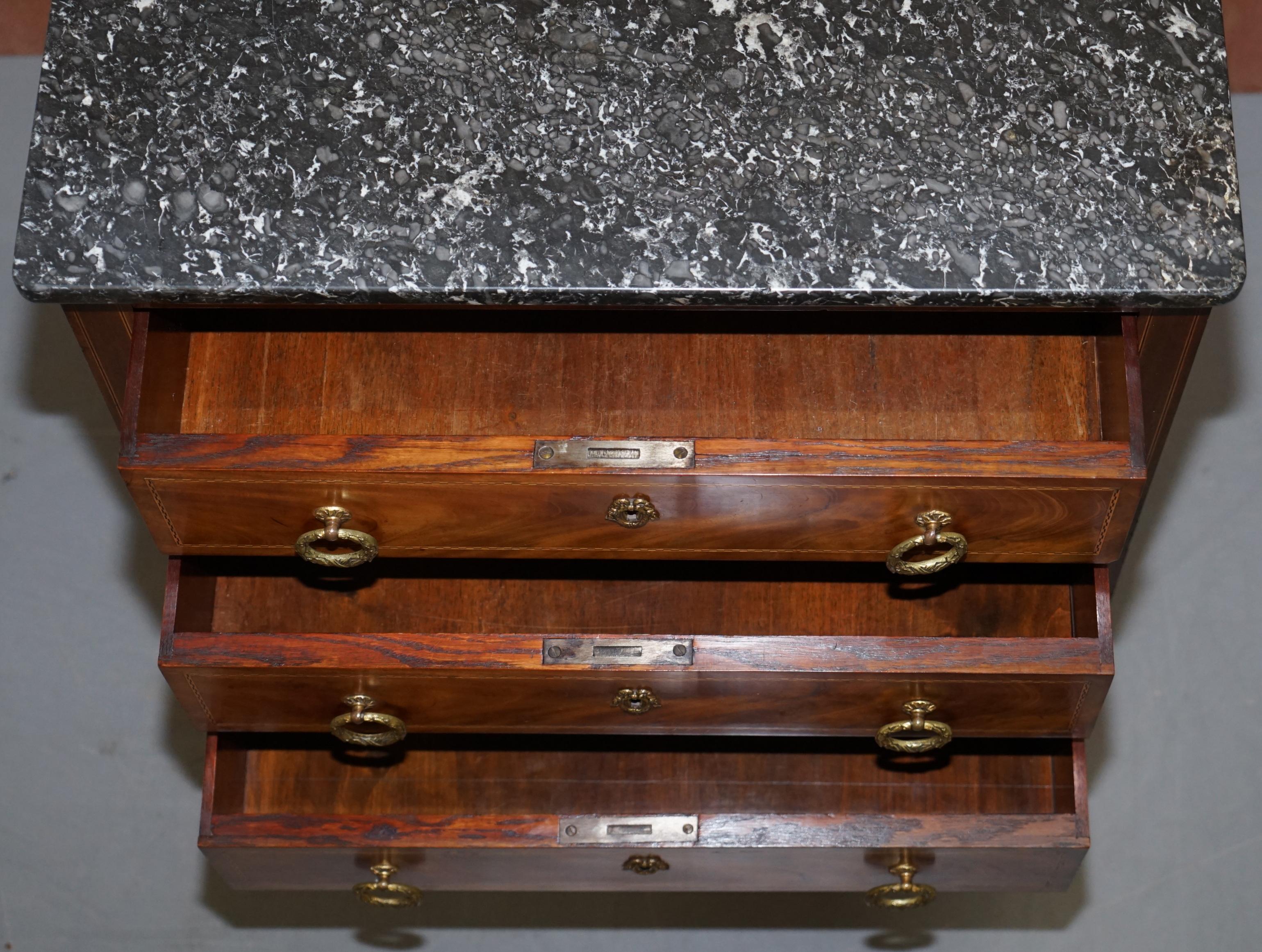 Lovely Neoclassical Cuban Hardwood Marble Topped Side Tables Chest of Drawers For Sale 9