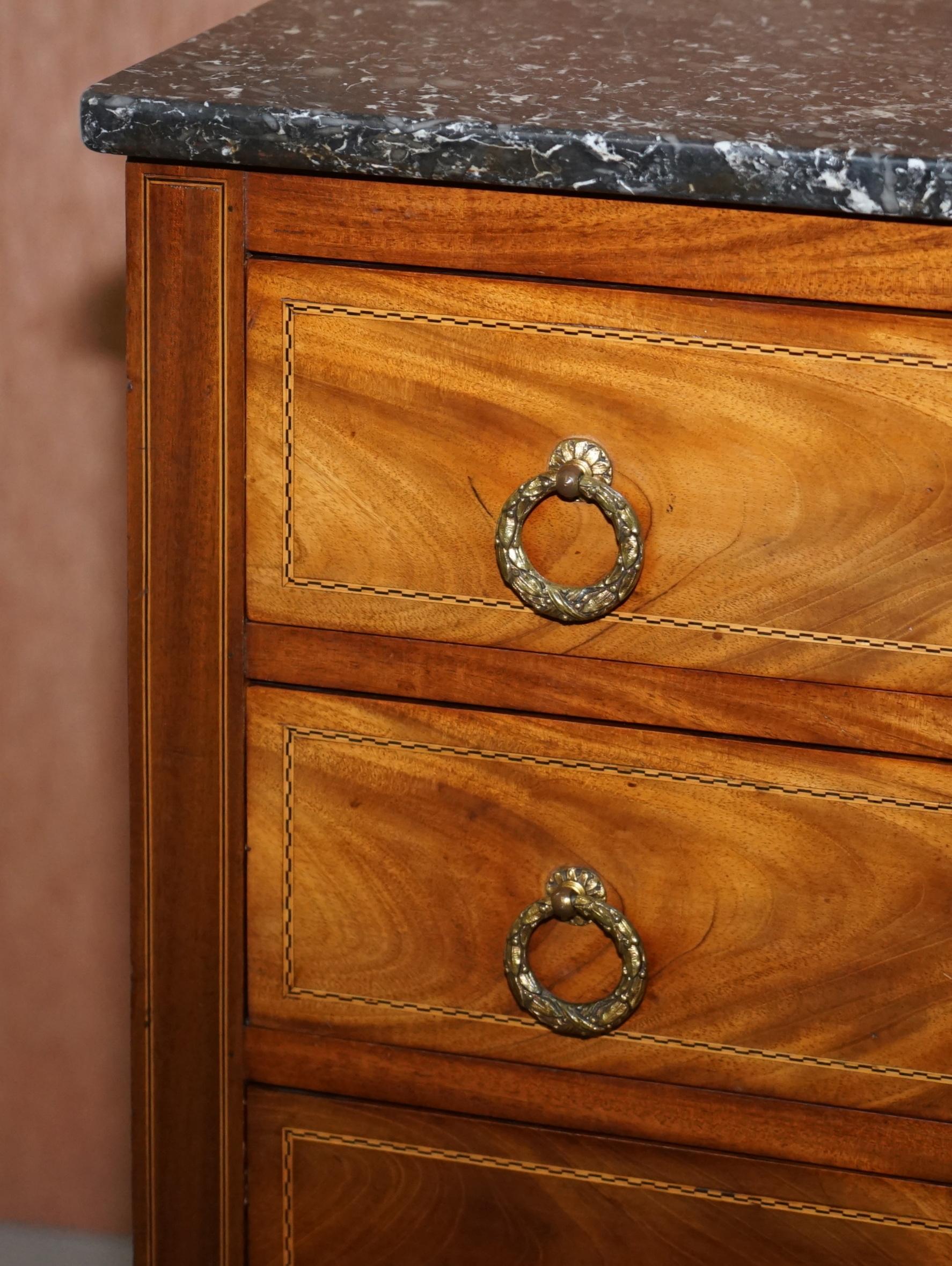 Lovely Neoclassical Cuban Hardwood Marble Topped Side Tables Chest of Drawers For Sale 2