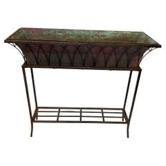 Vintage Lovely Neoclassical Iron Trellis Planter with Copper Insert Liner