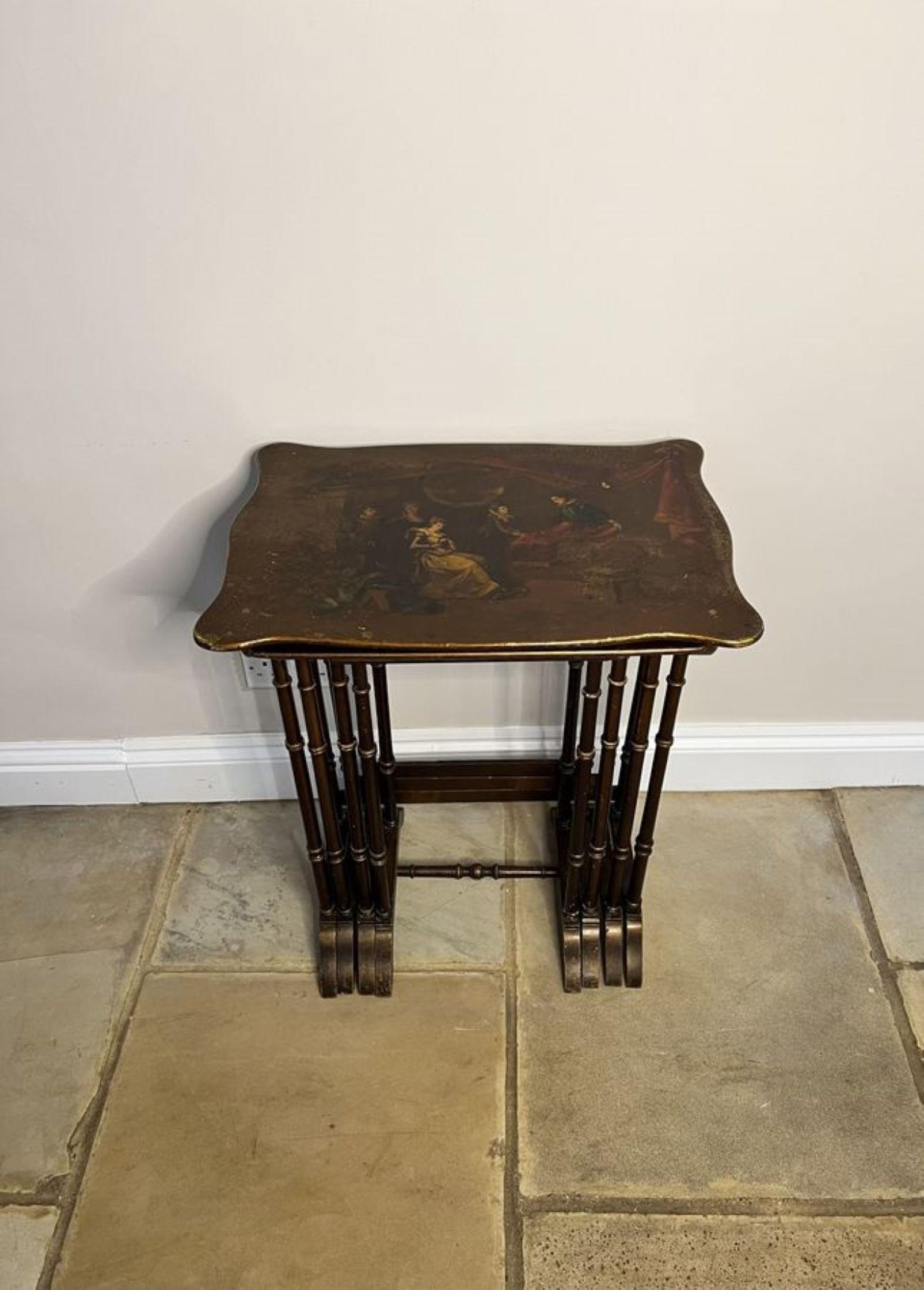 20th Century Lovely nest of four antique Edwardian quality decorated tables  For Sale