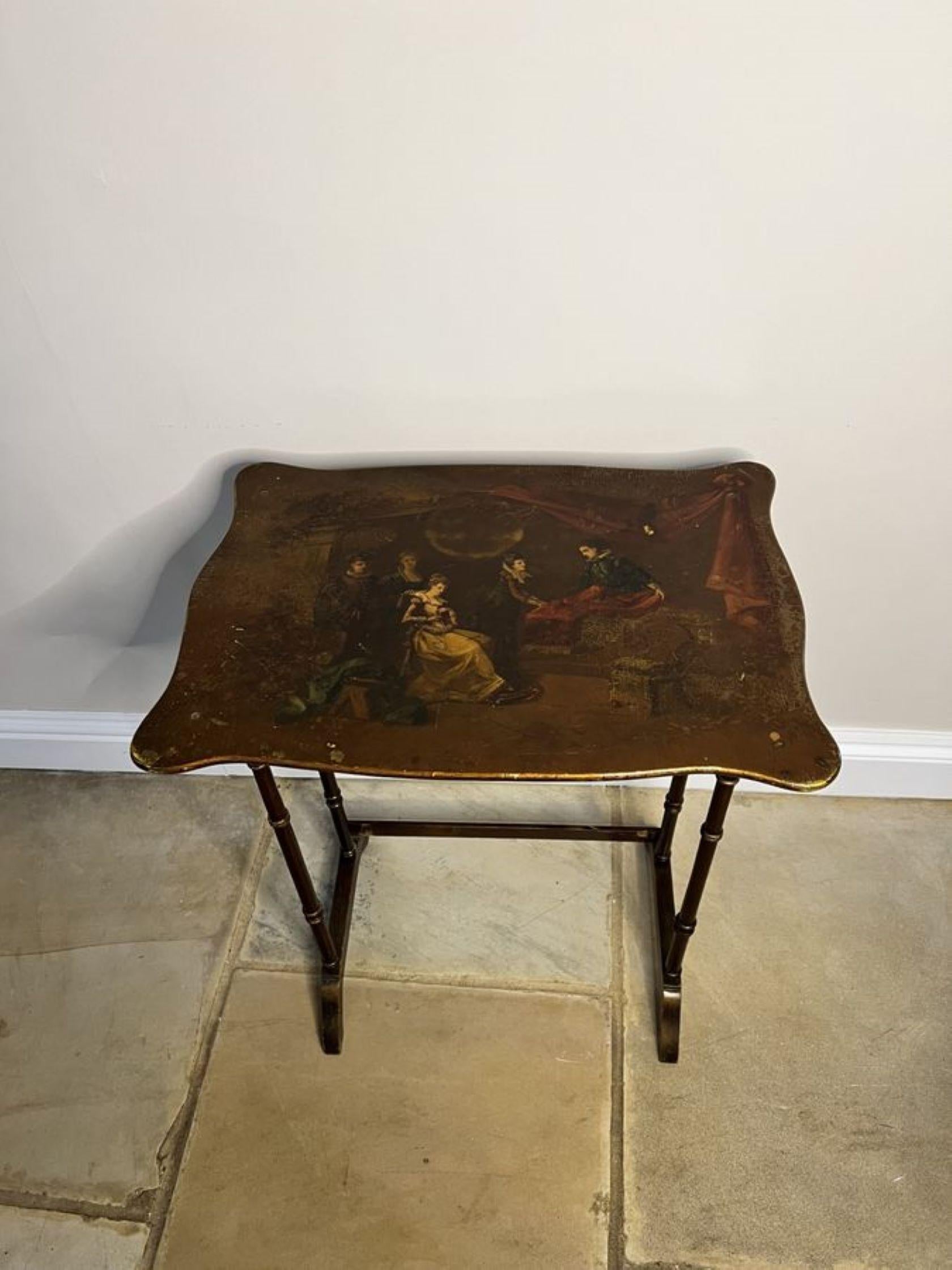 Wood Lovely nest of four antique Edwardian quality decorated tables  For Sale