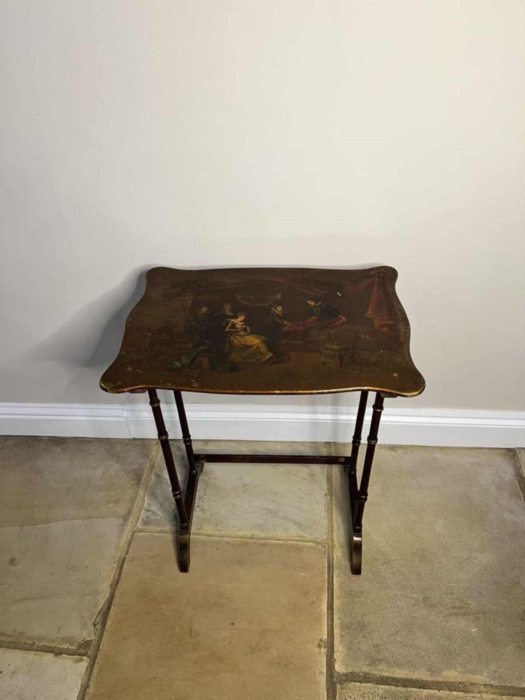 Lovely nest of four antique Edwardian quality decorated tables  For Sale 1