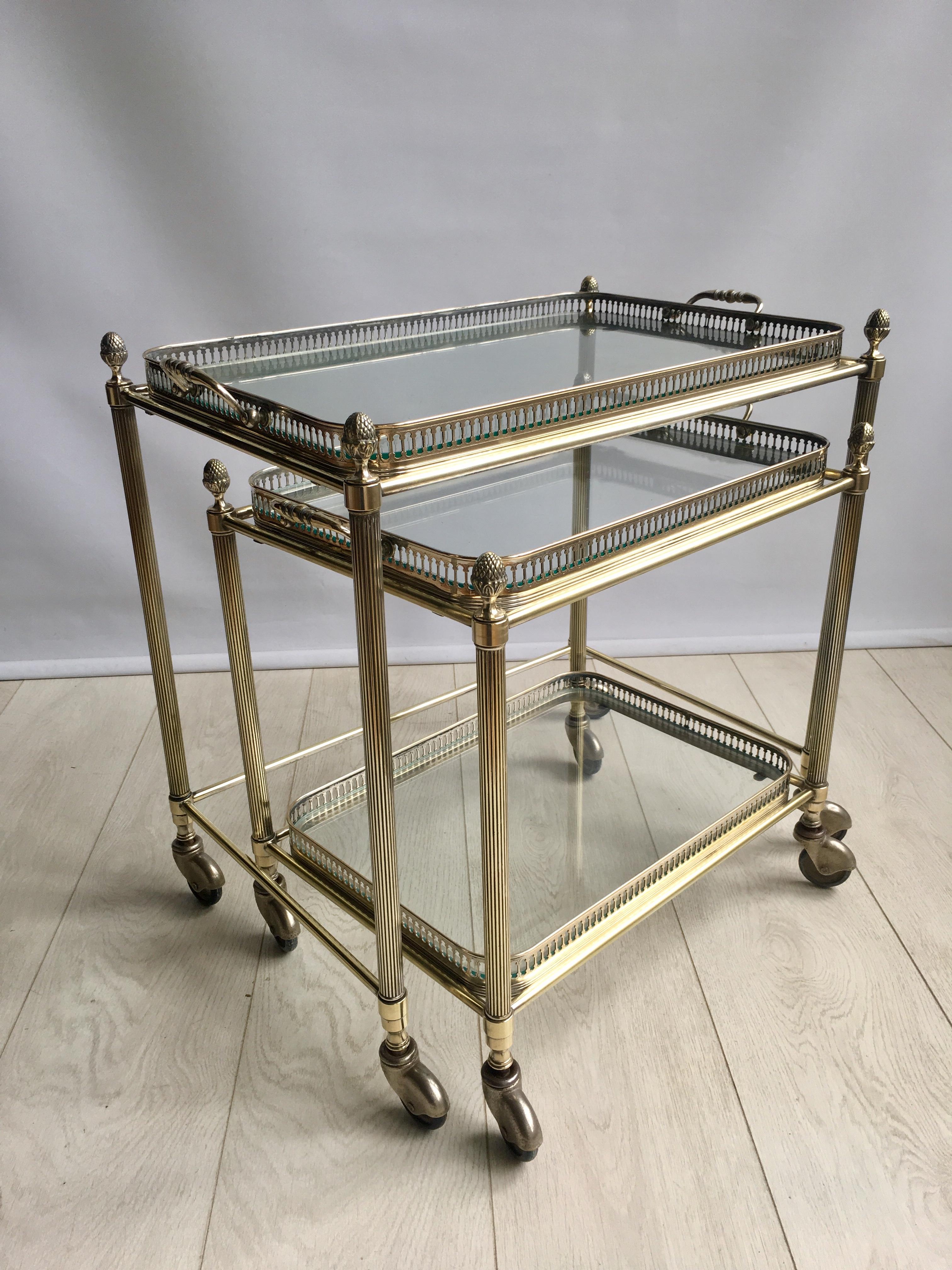 Mid-20th Century Lovely Nest of Vintage Brass Tables or Trolleys For Sale