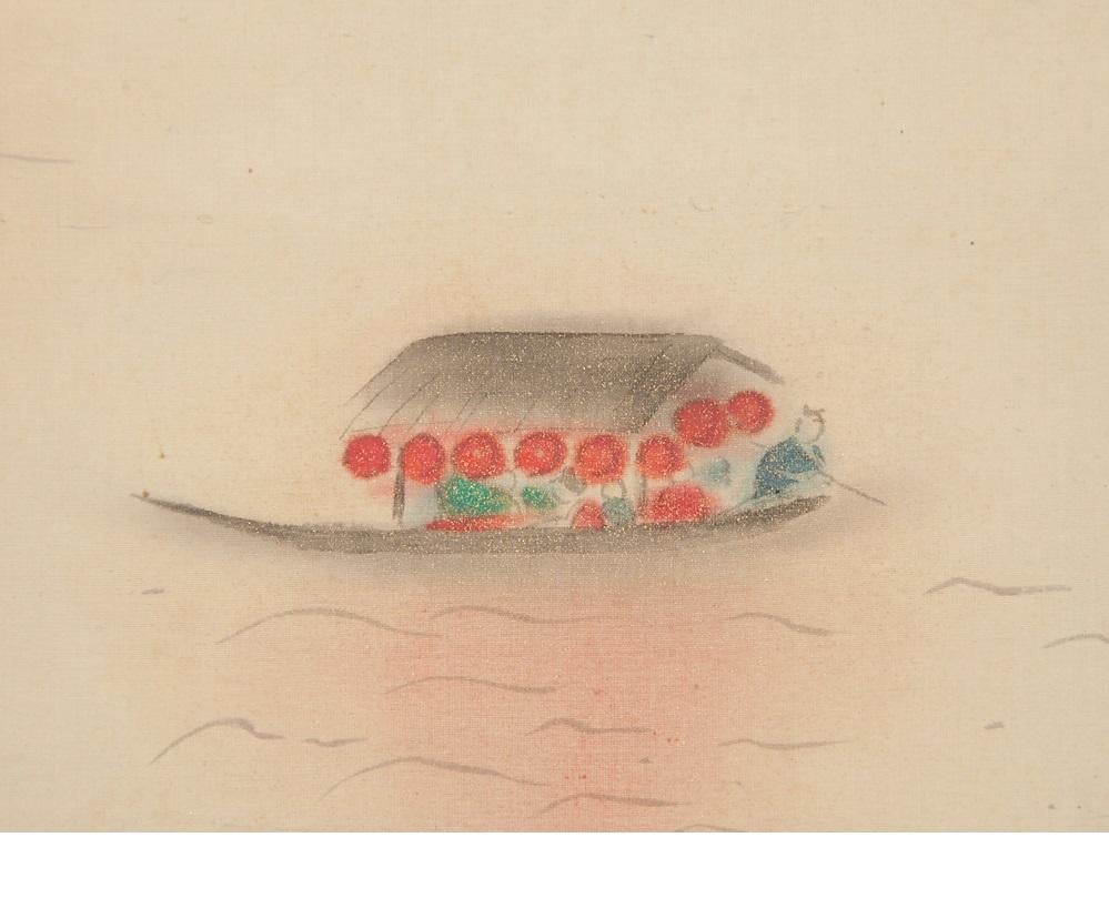 Japanese Lovely Nihonga Scene Meiji/Taisho Period Scroll Japan Artist Landscape Boats For Sale
