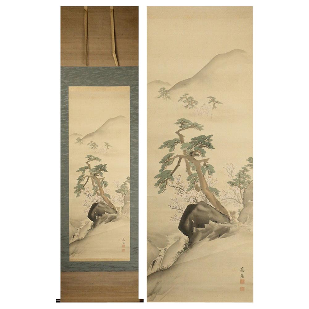 Bella scena Nihonga Periodo Meiji/Taisho Rotolo Giappone Artista Paesaggio Kunii Oyo