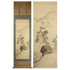 Belle scène Nihonga Période Meiji/Taisho Parchemin Artiste Japonais Paysage Kunii Oyo