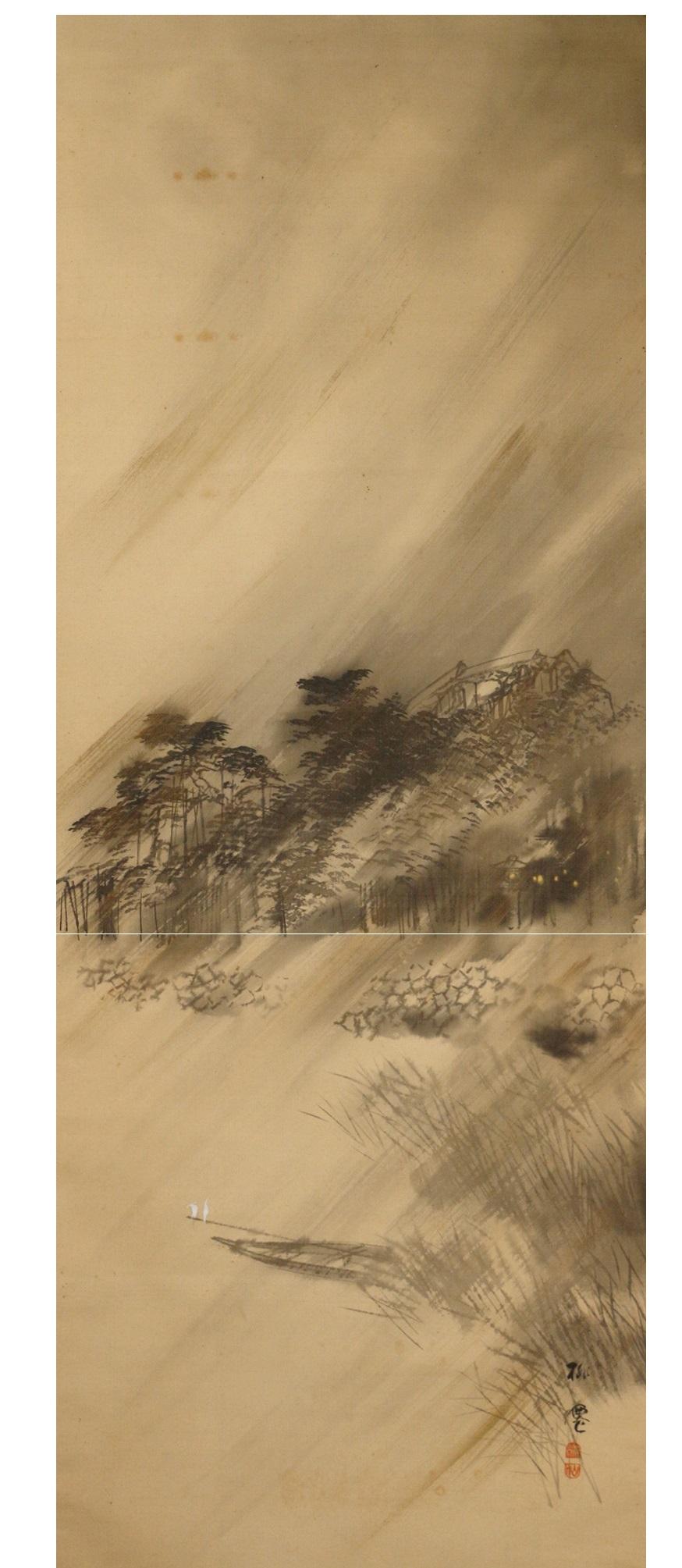 Lovely Nihonga Scene Meiji/Taisho Period Scroll Japan Artist Landscape Miyahara In Good Condition For Sale In Amsterdam, Noord Holland
