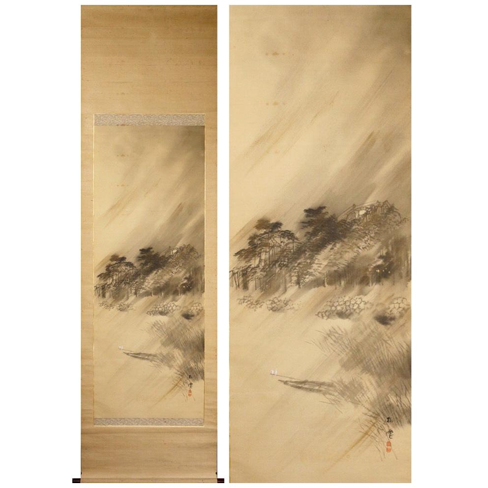 Belle scène Nihonga Période Meiji/Taisho Parchemin de l'artiste japonais Paysage Miyahara