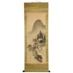 Ravissante peinture d'artiste japonaise de la scène de Nihonga de la période Meiji/Taisho à volutes