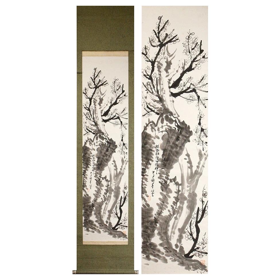 Preciosa Escena Nihonga Taisho / Periodo Showa Pergamino Japón Artista Flor de Prunus en venta
