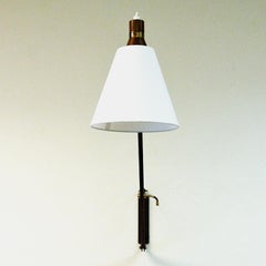 Lovely Norwegian Teak Wall Lamp with White Shade by T. Røste & Co Norway, 1950s