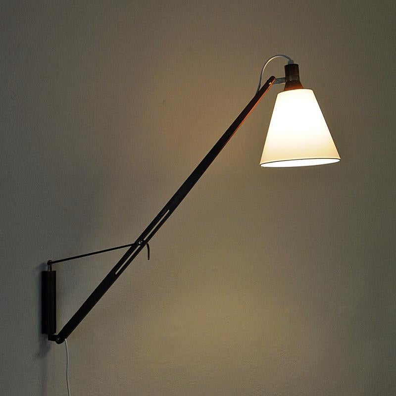 Lovely Norwegian Teak Wall Lamp with White Shade by T. Røste & Co Norway, 1950s 1