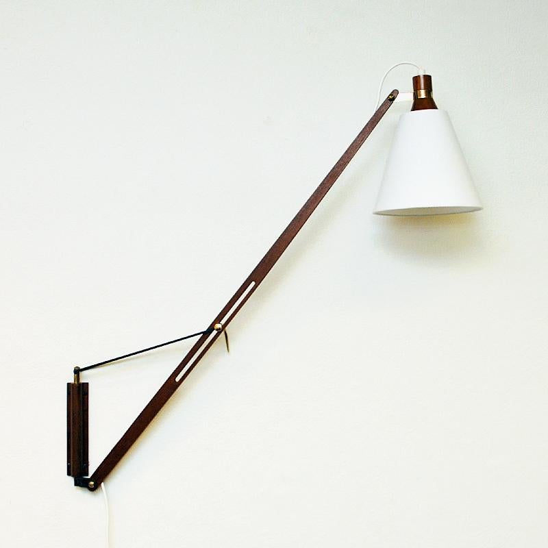 Lovely Norwegian Teak Wall Lamp with White Shade by T. Røste & Co Norway, 1950s 2