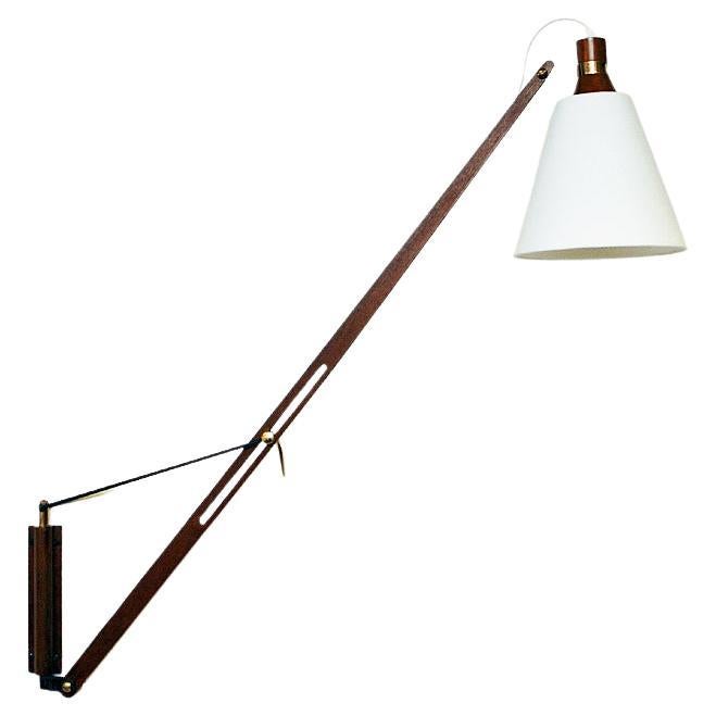 Lovely Norwegian Teak Wall Lamp with White Shade by T. Røste & Co Norway, 1950s