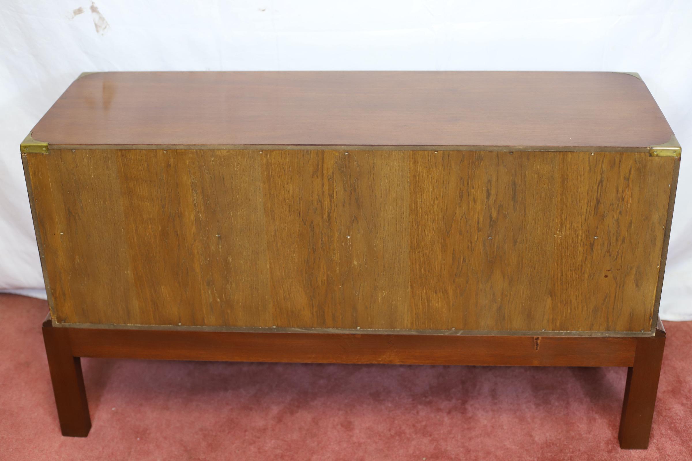 Lovely Oak  And Brass Bound Military Campaign Style Low Chest Of Drawers For Sale 4