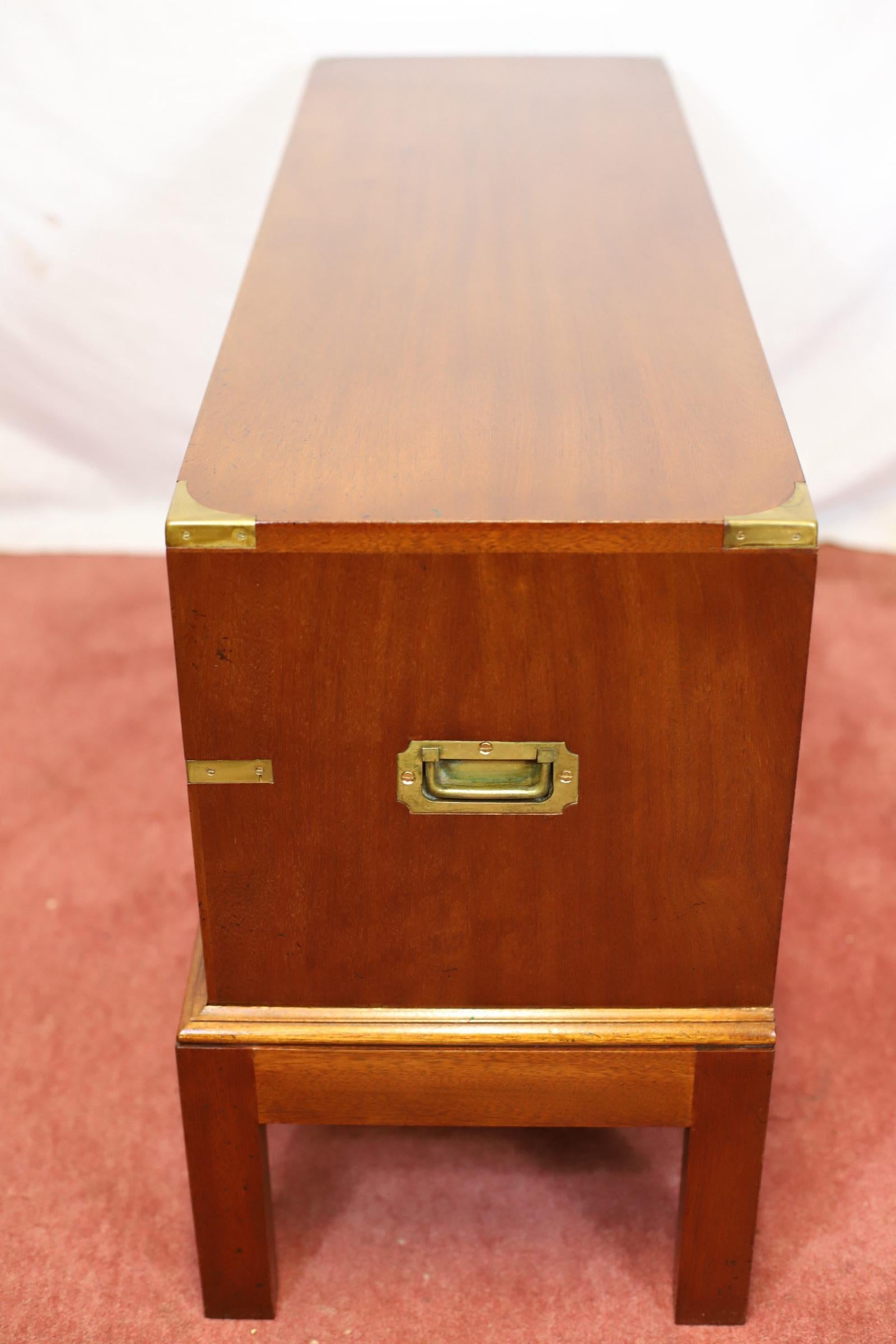 Lovely Oak  And Brass Bound Military Campaign Style Low Chest Of Drawers For Sale 5
