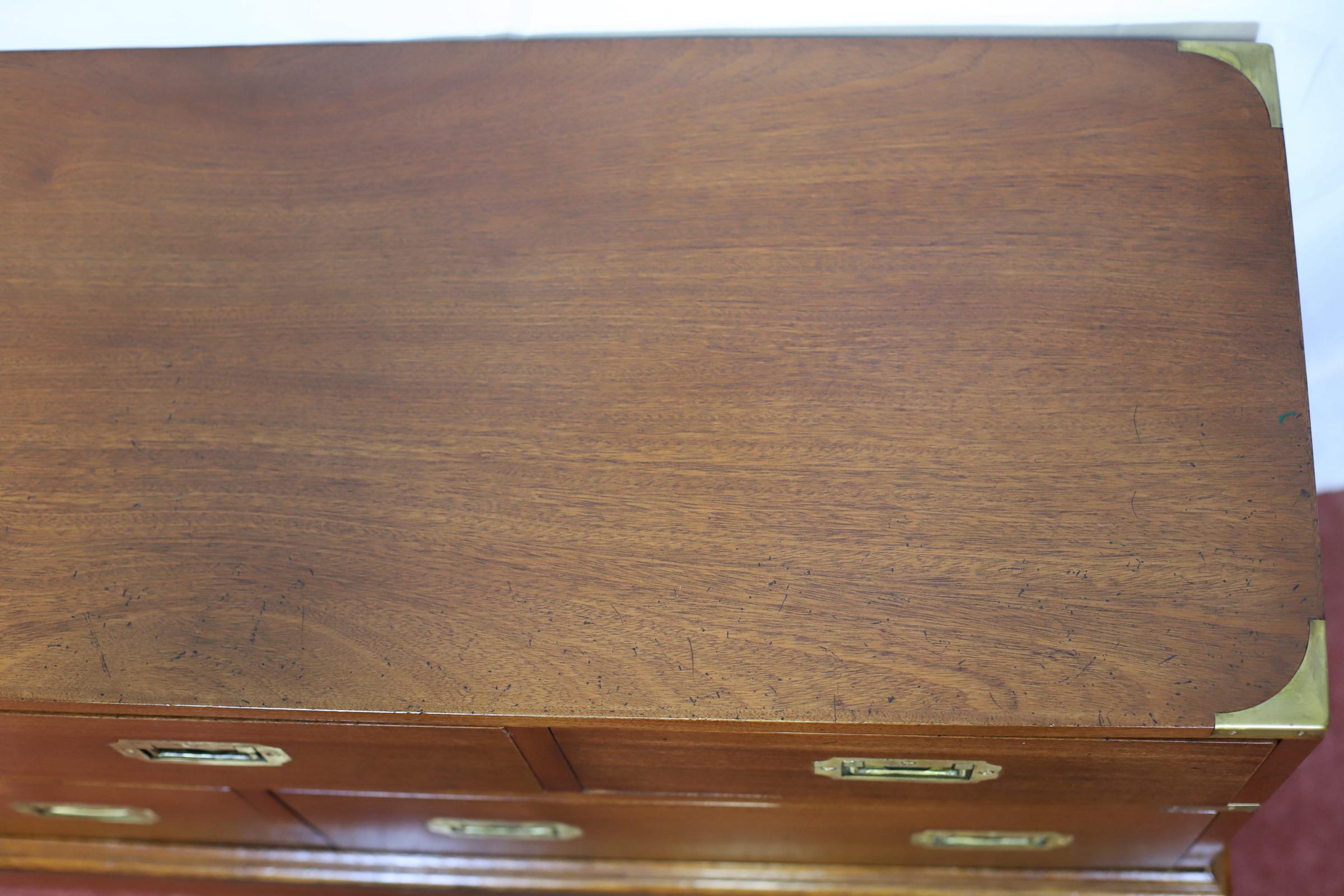 Lovely Oak  And Brass Bound Military Campaign Style Low Chest Of Drawers For Sale 9