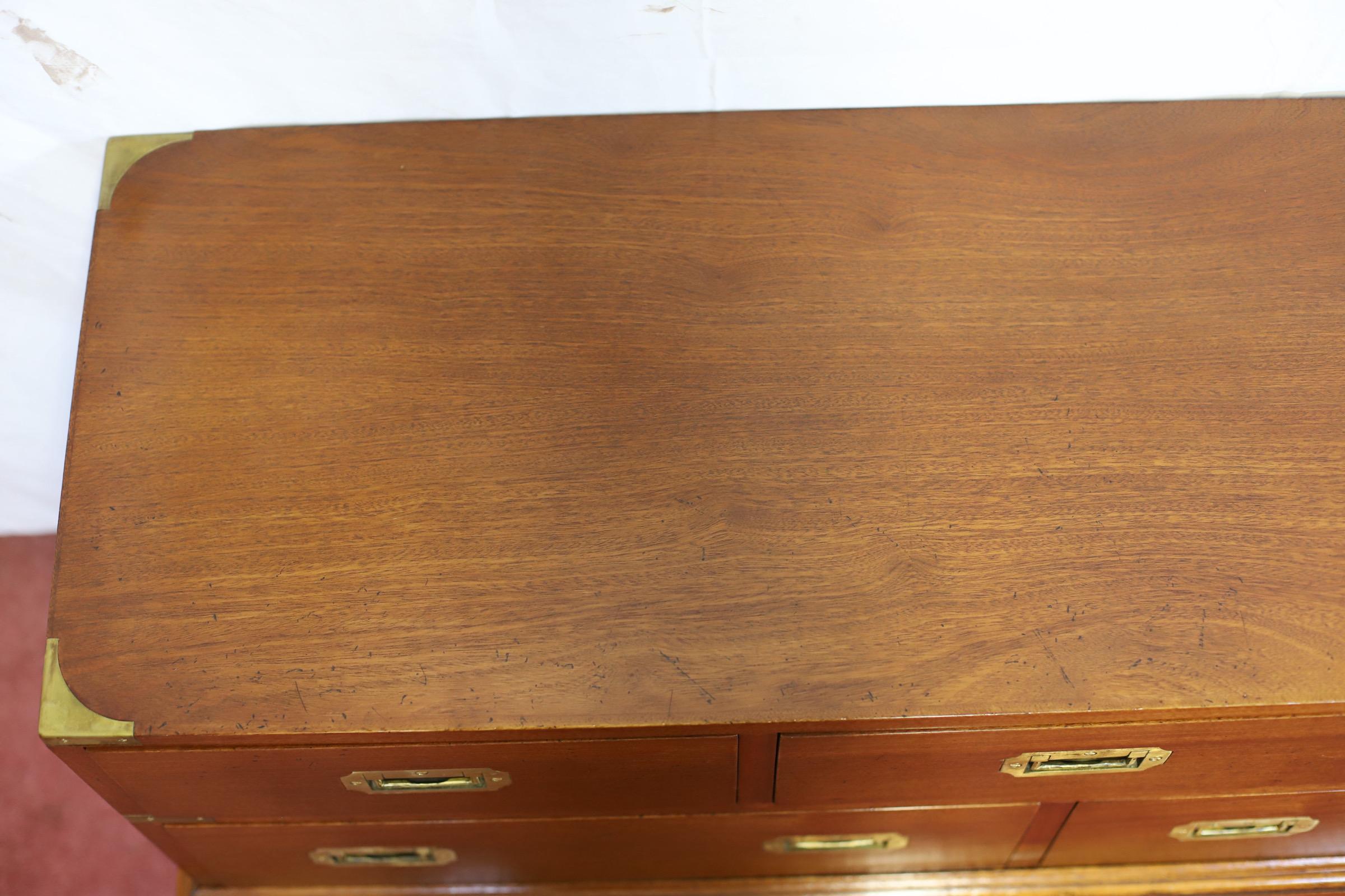 Lovely Oak  And Brass Bound Military Campaign Style Low Chest Of Drawers For Sale 10
