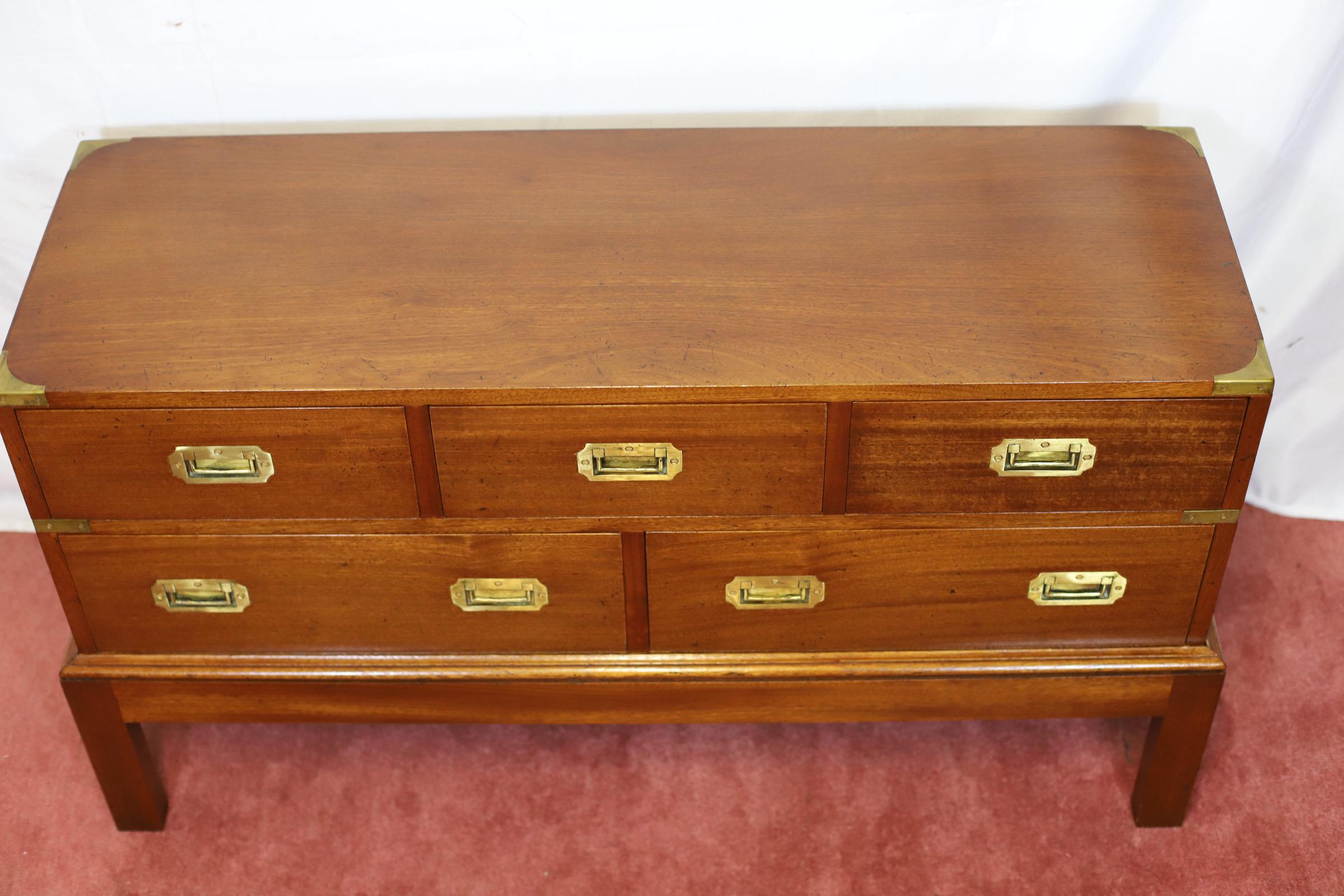Hand-Crafted Lovely Oak  And Brass Bound Military Campaign Style Low Chest Of Drawers For Sale