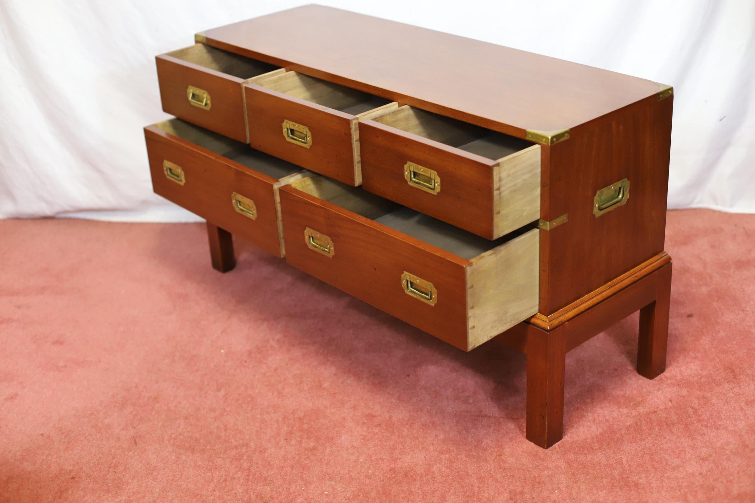 20th Century Lovely Oak  And Brass Bound Military Campaign Style Low Chest Of Drawers For Sale