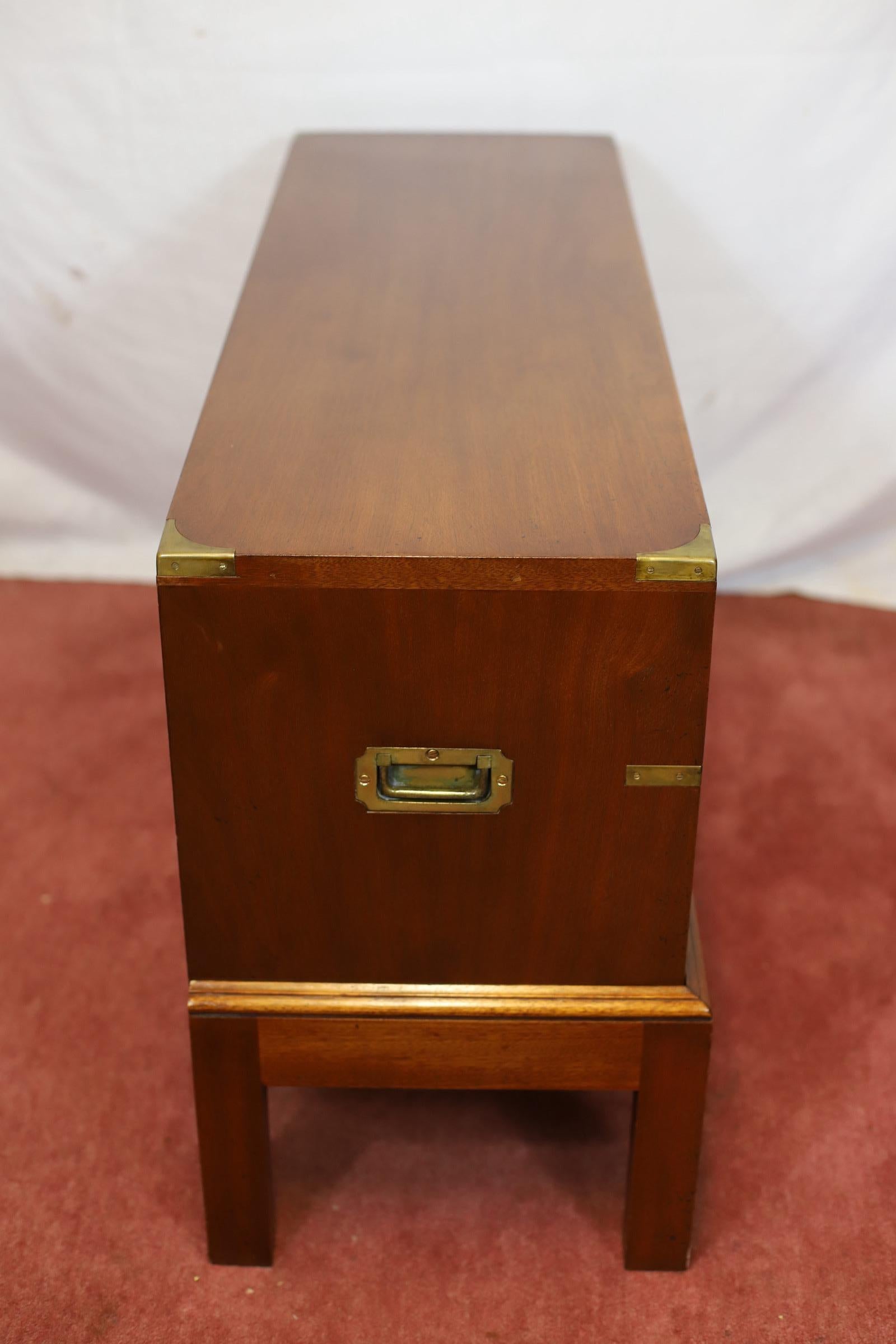 Lovely Oak  And Brass Bound Military Campaign Style Low Chest Of Drawers For Sale 3