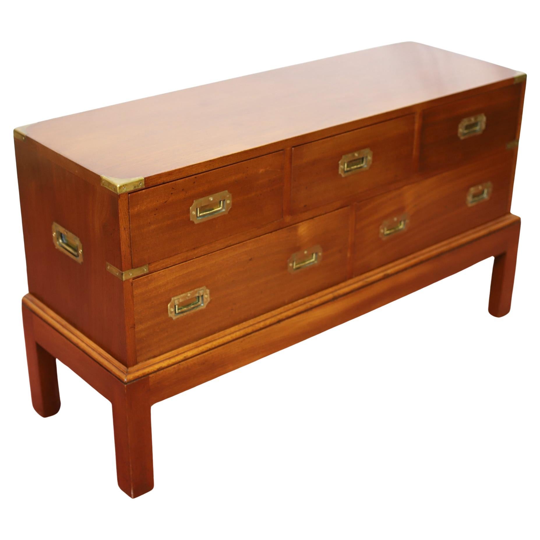 Lovely Oak  And Brass Bound Military Campaign Style Low Chest Of Drawers