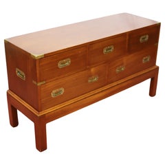 Lovely Oak  And Brass Bound Military Campaign Style Low Chest Of Drawers