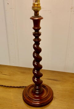 Lovely Oak Turned Barley Twist Table Lamp