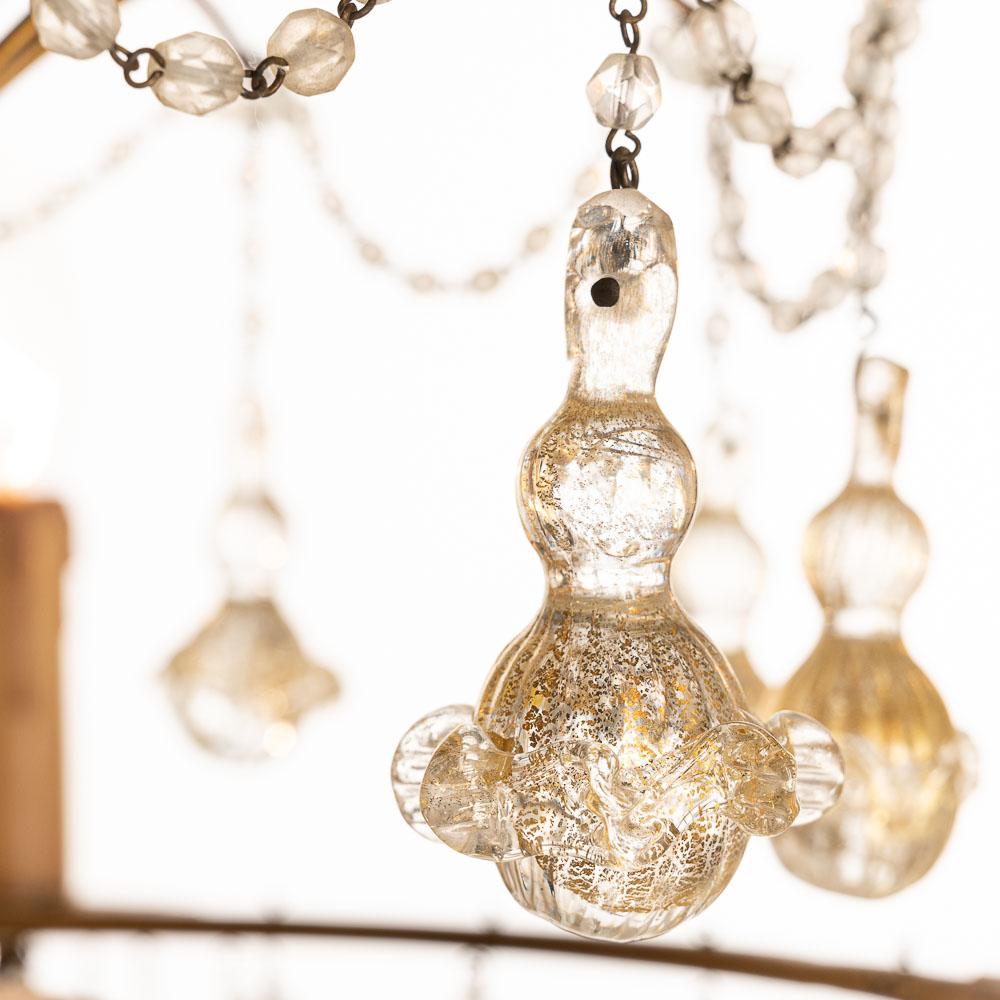 Lovely Old Venetian Chandelier, Gold Color Glass Pendants For Sale 6