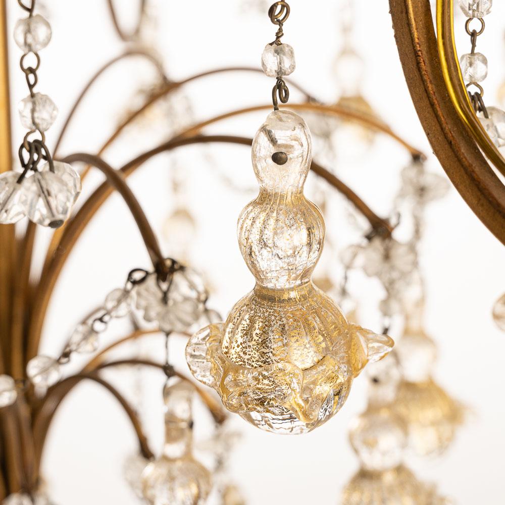 Lovely Old Venetian Chandelier, Gold Color Glass Pendants For Sale 7