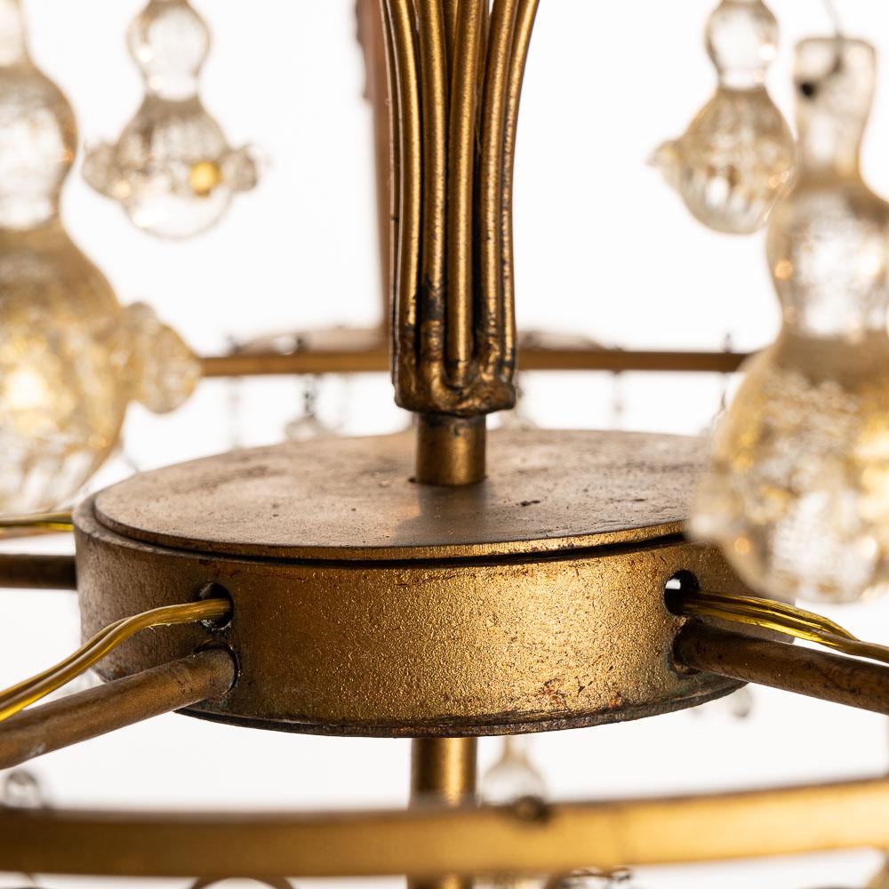 Lovely Old Venetian Chandelier, Gold Color Glass Pendants For Sale 10