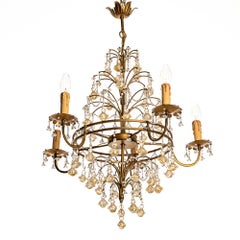 Lovely Old Venetian Chandelier, Gold Color Glass Pendants