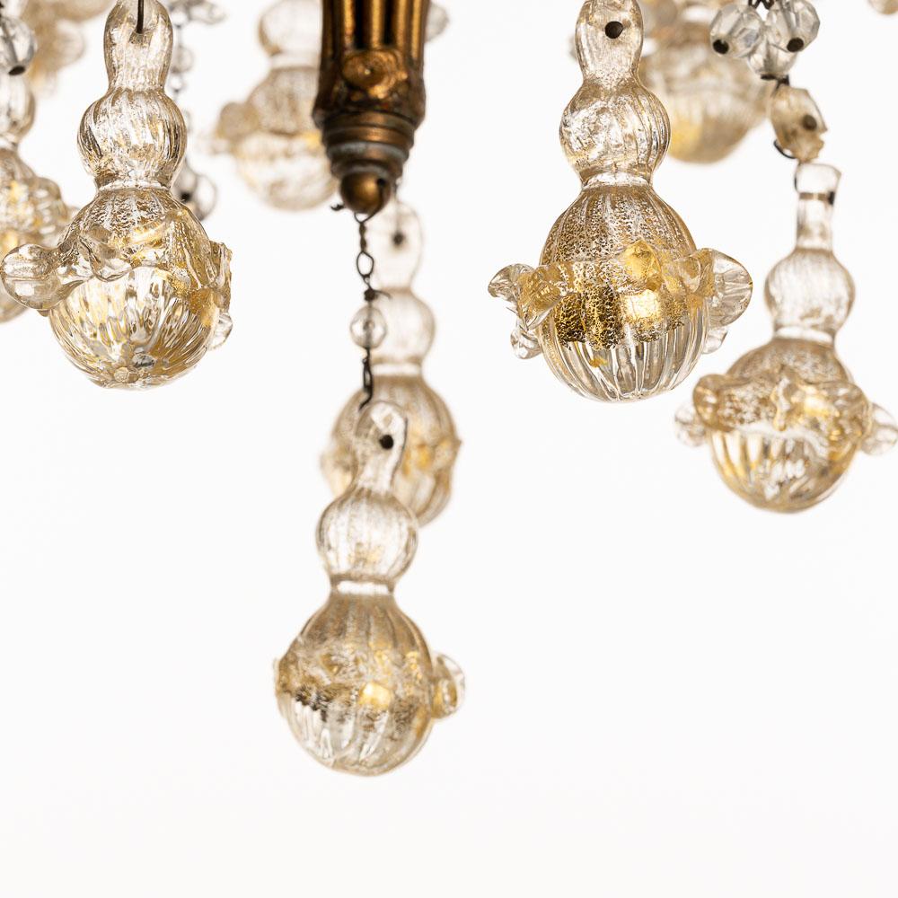 European Lovely Old Venetian Chandelier, Gold Color Glass Pendants For Sale