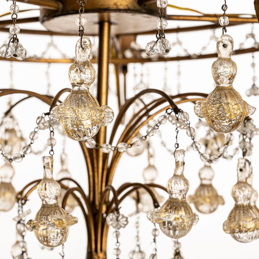 Lovely Old Venetian Chandelier, Gold Color Glass Pendants In Good Condition For Sale In Schoorl, NL