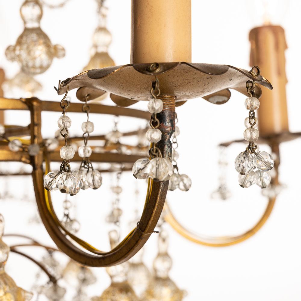 20th Century Lovely Old Venetian Chandelier, Gold Color Glass Pendants For Sale