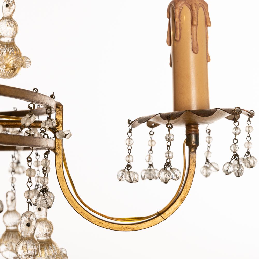 Brass Lovely Old Venetian Chandelier, Gold Color Glass Pendants For Sale